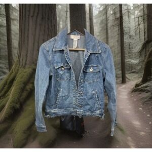 Sag Harbor Casual Button Up Long Sleeve Denim Jean Jacket Womens Size Small Blue